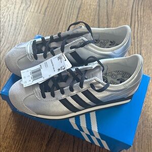 Adidas Metallic Silver and Black Leather Country OG Sneakers - Sold Out!